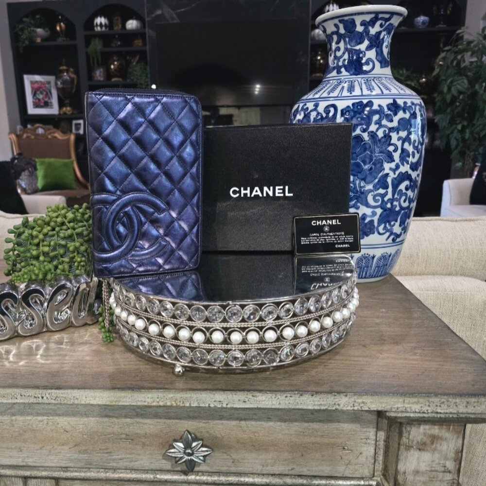 EUC Authentic ULTRA RARE Chanel Cambon Iridescent Blue Organizer Wallet